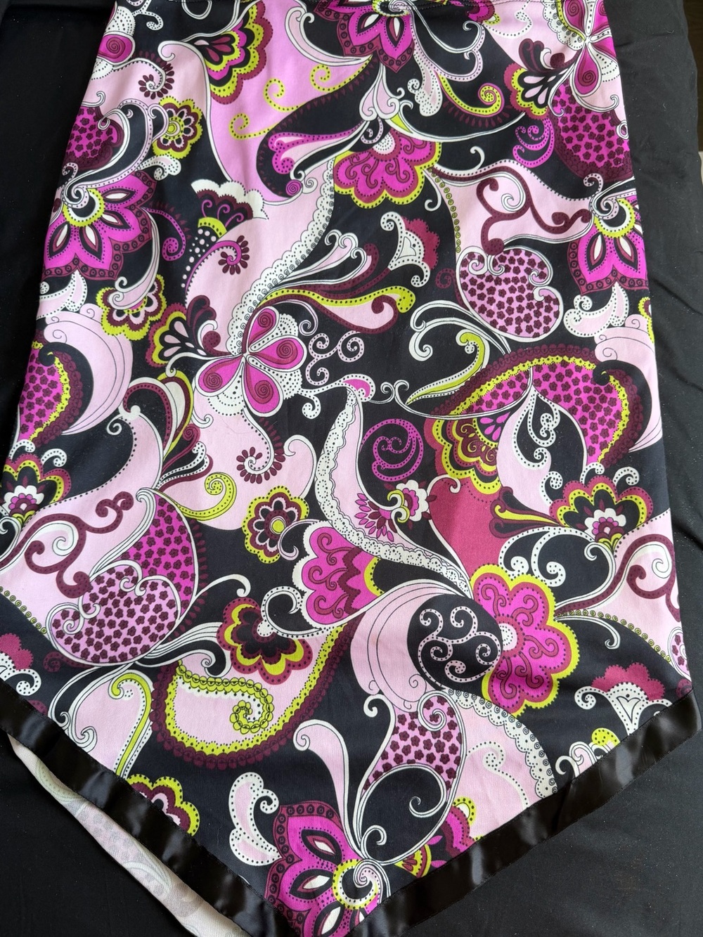 Express Women’s Pink & Black Paisley Satin Handkerchief Hem Skirt